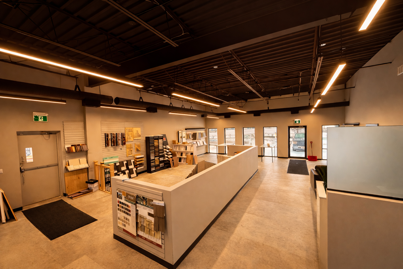 Design centre showroom with material samples and stone slabs